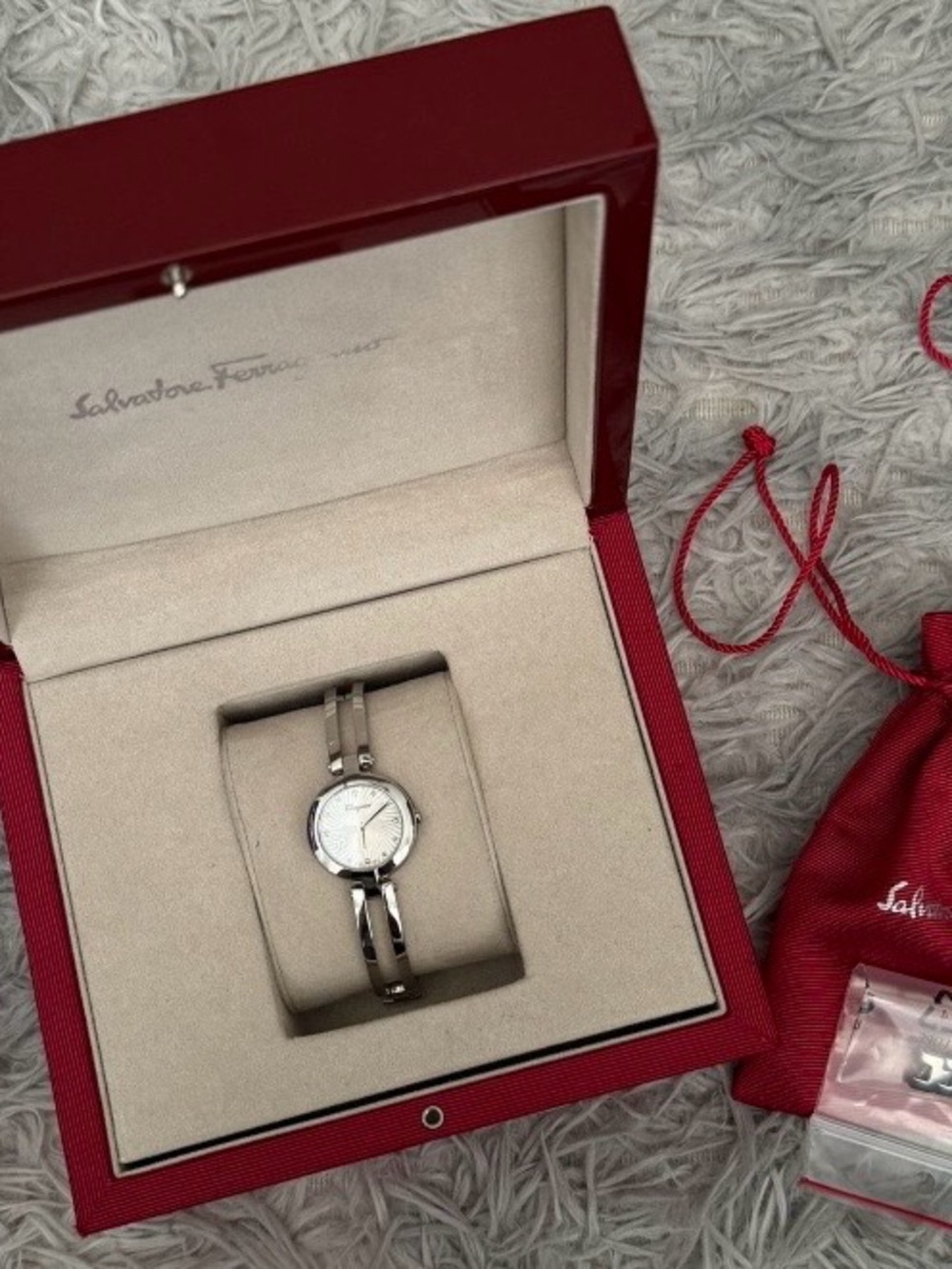 Salvatore Ferragamo Silver Women's Bracelet Watch with Mother-of-Pearl Dial